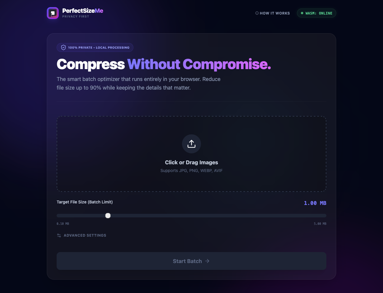 PerfectSizeMe - Privacy-First Image Optimizer